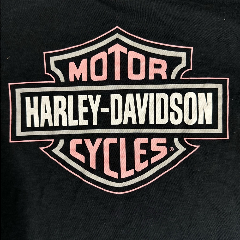 Harley-Davidson Black Crew Neck Tee with Pink Logo